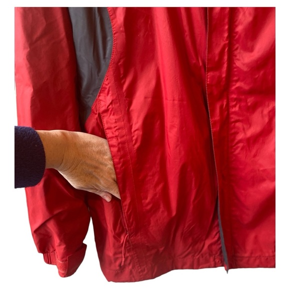 Columbia Mens S Red & Gray Zip Packable Rain Jacket Full Zip Hooded Windbreaker - Picture 7 of 11